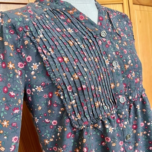 Matilda Jane Medium Floral Pleated Boho Shirt Ditsy Floral Ruffle Blue Casual - Picture 4 of 7